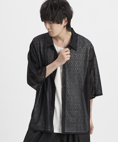 NO ID.(ノーアイディ)の「【NO ID.】Diamond Sheer BIG Shirt / ダイヤ シアー ビッグ シャツ(シャツ/ブラウス・メンズ・ブラック/ホワイト・ONE SIZE)」の11枚目の写真