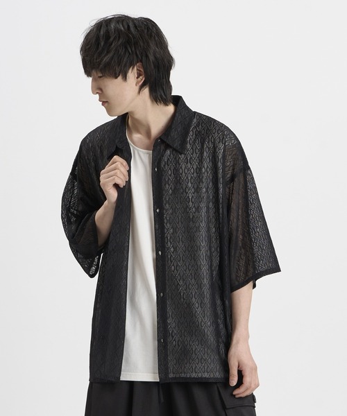 NO ID.(ノーアイディ)の「【NO ID.】Diamond Sheer BIG Shirt / ダイヤ シアー ビッグ シャツ(シャツ/ブラウス・メンズ・ブラック/ホワイト・ONE SIZE)」の3枚目の写真