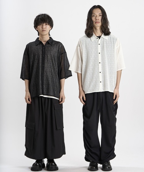 NO ID.(ノーアイディ)の「【NO ID.】Diamond Sheer BIG Shirt / ダイヤ シアー ビッグ シャツ(シャツ/ブラウス・メンズ・ブラック/ホワイト・ONE SIZE)」の4枚目の写真