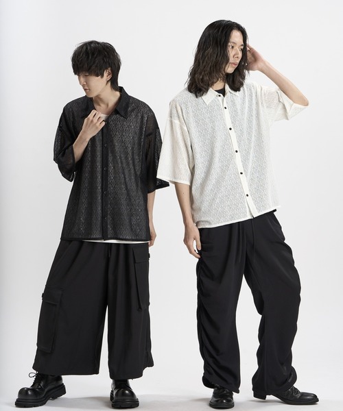 NO ID.(ノーアイディ)の「【NO ID.】Diamond Sheer BIG Shirt / ダイヤ シアー ビッグ シャツ(シャツ/ブラウス・メンズ・ブラック/ホワイト・ONE SIZE)」の5枚目の写真