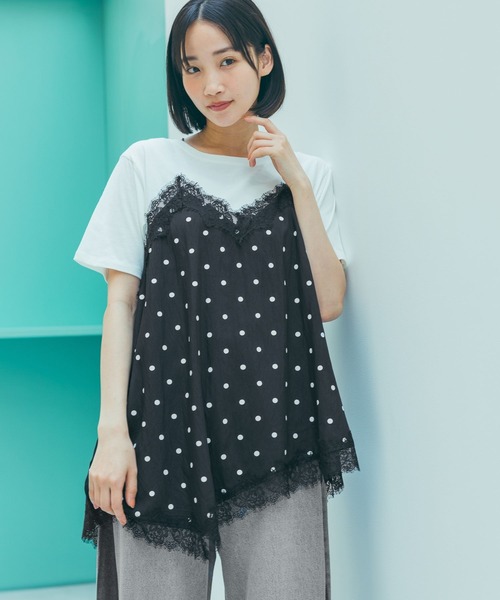 niko and...(ニコアンド)の「トリムレースドッキングTシャツ(Tシャツ/カットソー・レディース・ブラウン/クリーム/ブラック・FREE)」の1枚目の写真