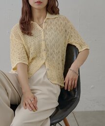 【WEB限定】透かし編み襟付きカーディガン