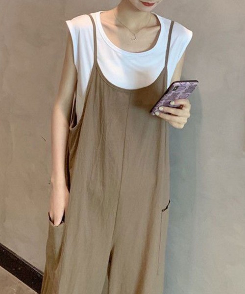 mielu(ミエル)の「ワイドキャミサロペット(サロペット/オーバーオール・レディース・ベージュ/ブラック・LARGE/MEDIUM)」の13枚目の写真