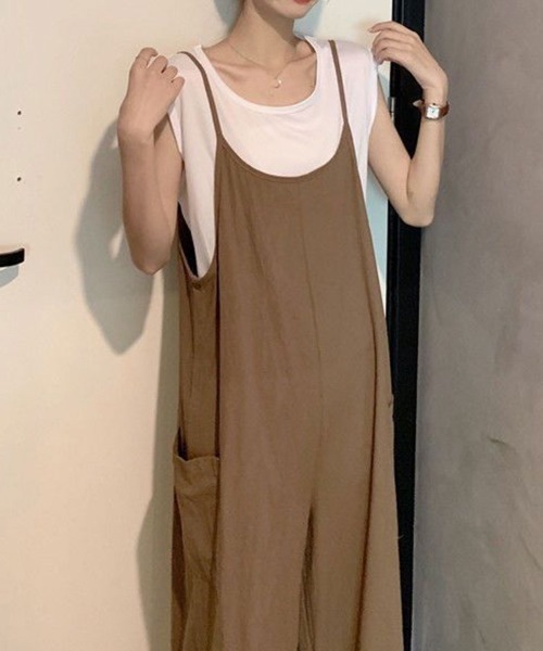 mielu(ミエル)の「ワイドキャミサロペット(サロペット/オーバーオール・レディース・ベージュ/ブラック・LARGE/MEDIUM)」の15枚目の写真