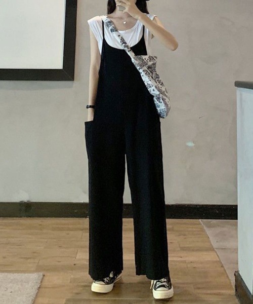 mielu(ミエル)の「ワイドキャミサロペット(サロペット/オーバーオール・レディース・ベージュ/ブラック・LARGE/MEDIUM)」の7枚目の写真