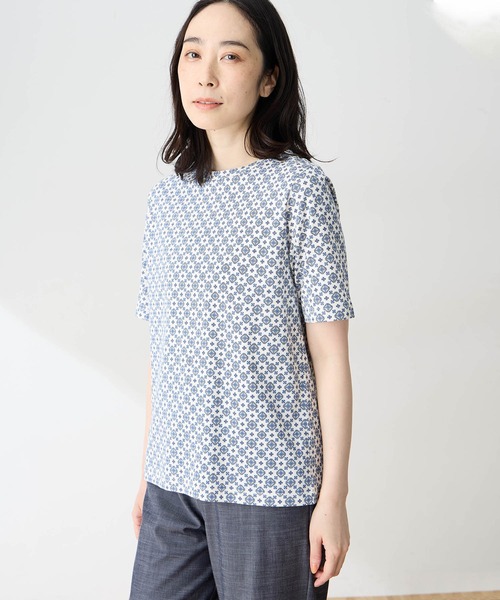 DECOY SINCE 1981(デコイシンスイチキュウハチイチ)の「【ひやさらコットン】小紋柄プリントTシャツ【綿100%・接触冷感・UVカット】(Tシャツ/カットソー・レディース・オレンジ/ネイビー/グリーン・M/L/LL)」の6枚目の写真