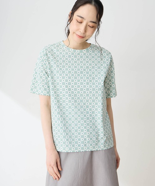DECOY SINCE 1981(デコイシンスイチキュウハチイチ)の「【ひやさらコットン】小紋柄プリントTシャツ【綿100%・接触冷感・UVカット】(Tシャツ/カットソー・レディース・オレンジ/ネイビー/グリーン・M/L/LL)」の7枚目の写真