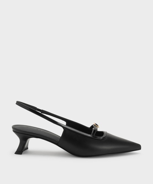 CHARLES & KEITH(チャールズ & キース)の「バックルストラップ スリングバックパンプス(パンプス・レディース・ブラック/ナチュラル・22.5cm/23cm/23.5cm/24.5cm/25cm)」の1枚目の写真