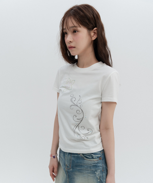 HIGH SCHOOL DISCO（ハイスクールディスコ）の「フラワーホットフィックスショートスリーブ（Tシャツ/カットソー・レディース・その他・FREE）」の2枚目の写真