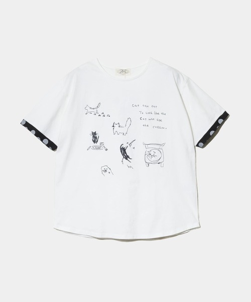 go slow caravan(ゴースローキャラバン)の「JUICY/ジューシー 袖ドットPT ネコ刺繍 TEE(Tシャツ/カットソー・レディース・ホワイト/ネイビー・FREE)」の2枚目の写真