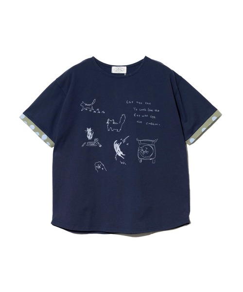 go slow caravan(ゴースローキャラバン)の「JUICY/ジューシー 袖ドットPT ネコ刺繍 TEE(Tシャツ/カットソー・レディース・ホワイト/ネイビー・FREE)」の9枚目の写真