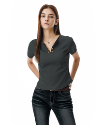 Lace-Up Rib Slim Tee [CHARCOAL]_SEWTS035CHARCOAL