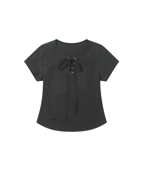 SECONDMONO（セカンドモノローグ）の「Lace-Up Rib Slim Tee [CHARCOAL]_SEWTS035CHARCOAL（Tシャツ/カットソー・レディース・その他・F）」の3枚目の写真