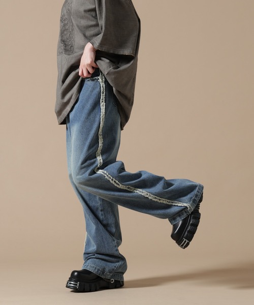 SIS(エスアイエス)の「SIS/エスアイエス/Side Fringe Denim Pants(デニムパンツ・レディース・ブラック/ブルー・L/M)」の1枚目の写真