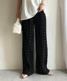 接触冷感 クールタッチ 無地 水玉 セミワイド ストレート ロング プリーツパンツ