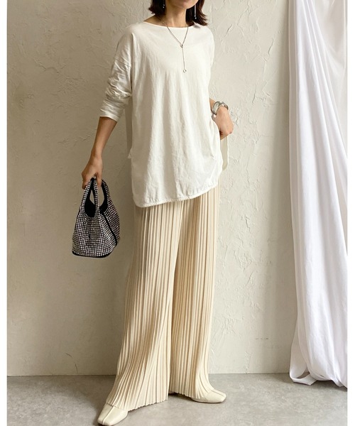 She's Closet(シーズクローゼット)の「接触冷感 クールタッチ 無地 水玉 セミワイド ストレート ロング プリーツパンツ(その他パンツ・レディース・ドット/グレイッシュベージュ/ブラック・M/L)」の9枚目の写真
