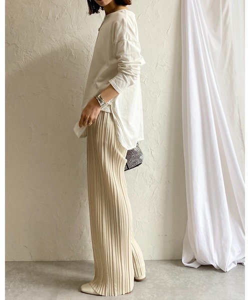 She's Closet(シーズクローゼット)の「接触冷感 クールタッチ 無地 水玉 セミワイド ストレート ロング プリーツパンツ(その他パンツ・レディース・ドット/グレイッシュベージュ/ブラック・M/L)」の10枚目の写真