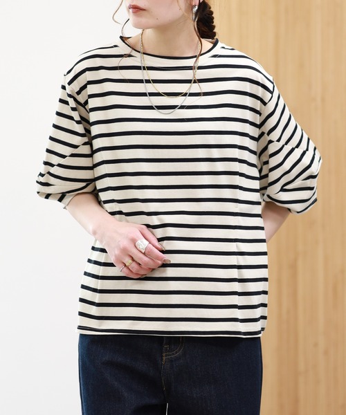 EGLANTINE(エグランティーヌ)の「EGLANTINE 接触冷感 バルーンスリーブカットソー 半端袖(Tシャツ/カットソー・レディース・ブラウン系/ブラック×ホワイト/オフホワイト/ネイビー・38)」の19枚目の写真