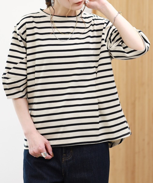 EGLANTINE(エグランティーヌ)の「EGLANTINE 接触冷感 バルーンスリーブカットソー 半端袖(Tシャツ/カットソー・レディース・ブラウン系/ブラック×ホワイト/オフホワイト/ネイビー・38)」の20枚目の写真