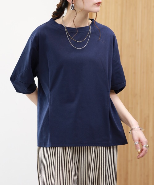 EGLANTINE(エグランティーヌ)の「EGLANTINE 接触冷感 バルーンスリーブカットソー 半端袖(Tシャツ/カットソー・レディース・ブラウン系/ブラック×ホワイト/オフホワイト/ネイビー・38)」の12枚目の写真