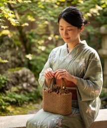 かごバッグ 山葡萄 極細六角花編み