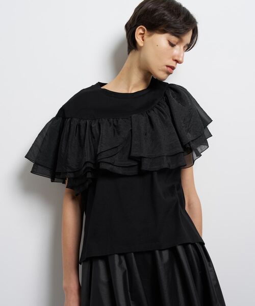 LANVIN en Bleu(ランバンオンブルー)の「フリルコンビカットソー(Tシャツ/カットソー・レディース・ブラック/オフホワイト・38)」の2枚目の写真