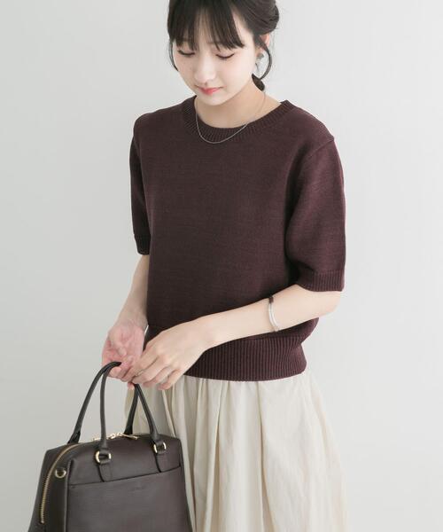 ITEMS URBANRESEARCH(アイテムズ アーバンリサーチ)の「ペーパータッチハンソデニット(ニット/セーター・レディース・ベージュ/ブラウン/レッド・FREE)」の6枚目の写真