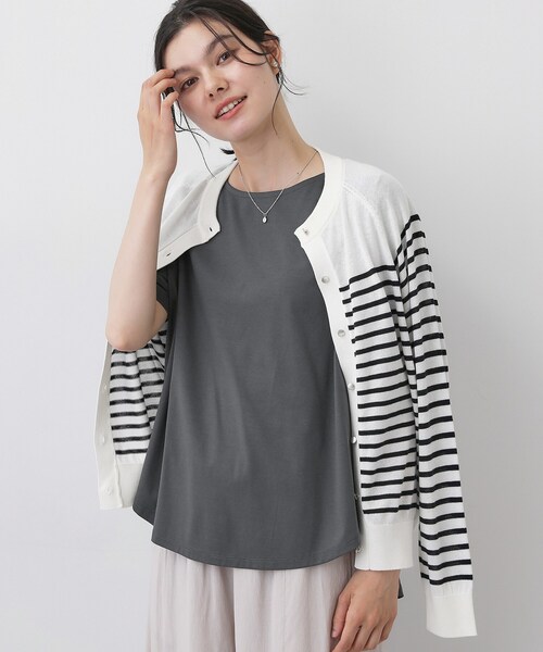 Dessin(デッサン)の「【接触冷感/UVカット】美光沢カットソーワイドシルエット(Tシャツ/カットソー・レディース・ライトイエロー系/チャコールグレー/ブラック/ホワイト系・01/02/03)」の19枚目の写真