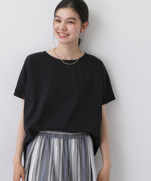 Dessin(デッサン)の「【接触冷感/UVカット】美光沢カットソーワイドシルエット(Tシャツ/カットソー・レディース・ライトイエロー系/チャコールグレー/ブラック/ホワイト系・01/02/03)」の7枚目の写真