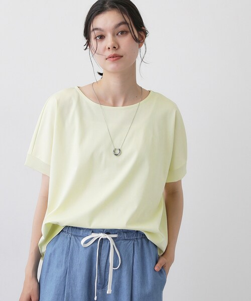 Dessin(デッサン)の「【接触冷感/UVカット】美光沢カットソーワイドシルエット(Tシャツ/カットソー・レディース・ライトイエロー系/チャコールグレー/ブラック/ホワイト系・01/02/03)」の10枚目の写真
