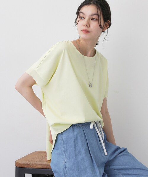 Dessin(デッサン)の「【接触冷感/UVカット】美光沢カットソーワイドシルエット(Tシャツ/カットソー・レディース・ライトイエロー系/チャコールグレー/ブラック/ホワイト系・01/02/03)」の11枚目の写真
