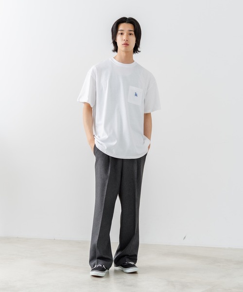 SAVIER(サビアー)の「【SAVIER/サビアー】×【ZERO STAIN/ゼロステイン】【LAロゴ立体刺繍】コラボ ポケット付き Tシャツ オーバーサイズ 汗染み防止 ストリート・スケーター(Tシャツ/カットソー・メンズ・ホワイト/チャコールグレー・MEDIUM/LARGE)」の11枚目の写真