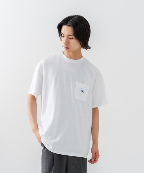 SAVIER(サビアー)の「【SAVIER/サビアー】×【ZERO STAIN/ゼロステイン】【LAロゴ立体刺繍】コラボ ポケット付き Tシャツ オーバーサイズ 汗染み防止 ストリート・スケーター(Tシャツ/カットソー・メンズ・ホワイト/チャコールグレー・MEDIUM/LARGE)」の17枚目の写真