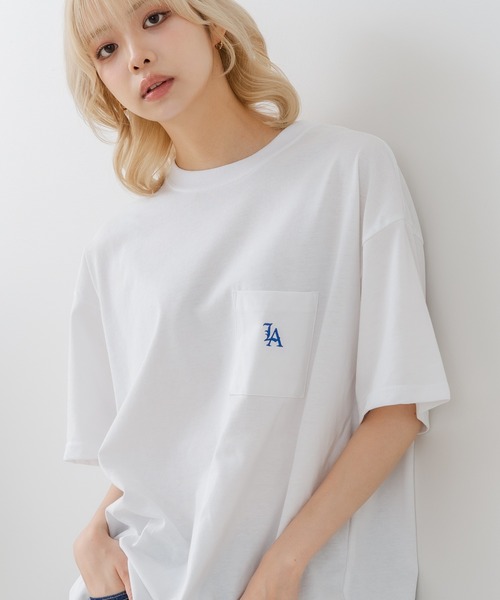 SAVIER(サビアー)の「【SAVIER/サビアー】×【ZERO STAIN/ゼロステイン】【LAロゴ立体刺繍】コラボ ポケット付き Tシャツ オーバーサイズ 汗染み防止 ストリート・スケーター(Tシャツ/カットソー・メンズ・ホワイト/チャコールグレー・MEDIUM/LARGE)」の9枚目の写真