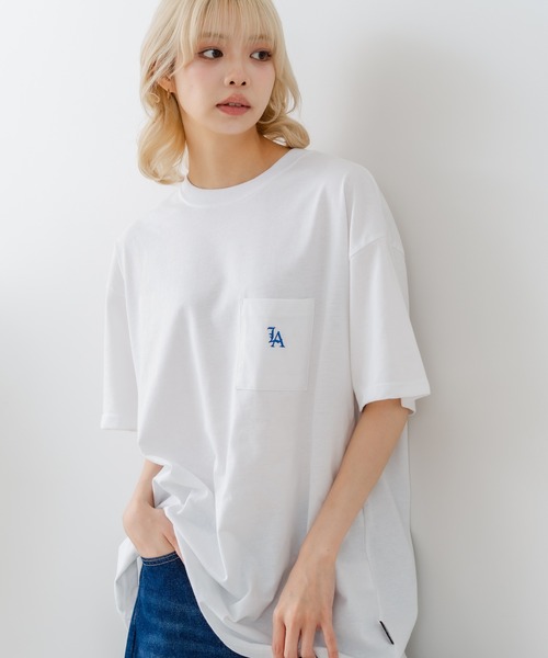 SAVIER(サビアー)の「【SAVIER/サビアー】×【ZERO STAIN/ゼロステイン】【LAロゴ立体刺繍】コラボ ポケット付き Tシャツ オーバーサイズ 汗染み防止 ストリート・スケーター(Tシャツ/カットソー・メンズ・ホワイト/チャコールグレー・MEDIUM/LARGE)」の10枚目の写真