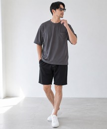メンズ上下セット 胸ポケット付半袖Tシャツ ハーフパンツ 接触冷感 吸水速乾 ハニカムメッシュ