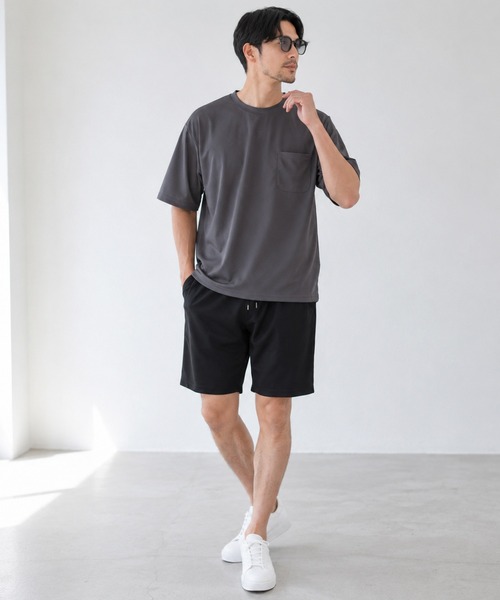 Karlas(カルラス)の「メンズ上下セット 胸ポケット付半袖Tシャツ ハーフパンツ 接触冷感 吸水速乾 ハニカムメッシュ(セットアップ・メンズ・カーキ/ネイビー/チャコール・LL/L/M)」の2枚目の写真