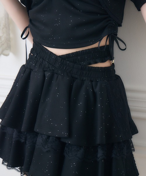 couture BY ROJITA(クチュールバイロジータ)の「【セットアップ対応】ウエストクロスラメスウェットスカパン(スカート・レディース・ピンク/グレー/ブラック・FREE)」の2枚目の写真