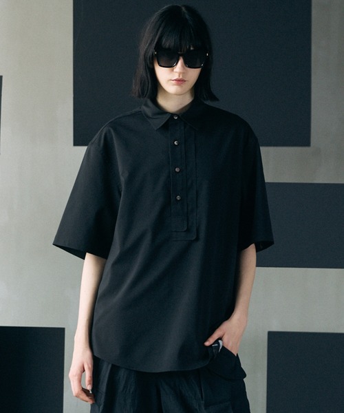 MAISON SPECIAL（メゾンスペシャル）の「《UNISEX》Asymmetric Front Prime-Over Short-sleeve Pullover Shirt/アシンメトリーフロントプライムオーバーショートスリーブプルオーバーシャツ【MAISON SPECIAL/メゾンスペシャル】（シャツ/ブラウス・メンズ・ブラック/ベージュ/ホワイト・2/1/0）」の3枚目の写真