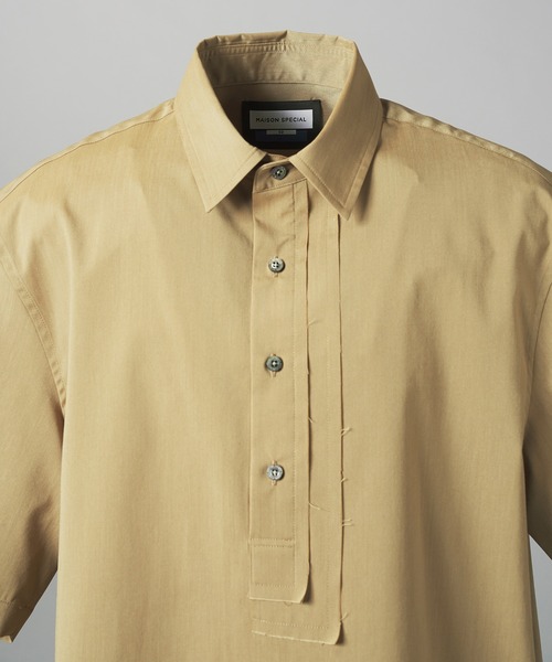 MAISON SPECIAL（メゾンスペシャル）の「《UNISEX》Asymmetric Front Prime-Over Short-sleeve Pullover Shirt/アシンメトリーフロントプライムオーバーショートスリーブプルオーバーシャツ【MAISON SPECIAL/メゾンスペシャル】（シャツ/ブラウス・メンズ・ブラック/ベージュ/ホワイト・2/1/0）」の10枚目の写真