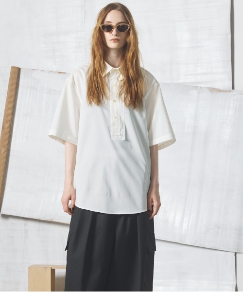 MAISON SPECIAL（メゾンスペシャル）の「《UNISEX》Asymmetric Front Prime-Over Short-sleeve Pullover Shirt/アシンメトリーフロントプライムオーバーショートスリーブプルオーバーシャツ【MAISON SPECIAL/メゾンスペシャル】（シャツ/ブラウス・メンズ・ブラック/ベージュ/ホワイト・2/1/0）」の21枚目の写真