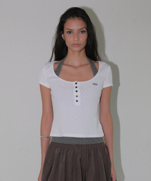 HALTER LAYERED SHORT SLEEVE SET [WHITE]