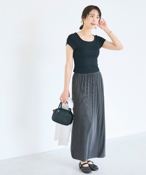coca（coca）（コカ）の「接触冷感リブスカート（スカート・レディース・チャコール/ブラック・L/M/S）」の4枚目の写真