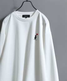 ANPAS | ANPAS Exclusive Ponte Long-Sleeve Tee with Cat & Heart Embroidery / ANPAS別注 ポンチ ネコハート刺繍ロンT 長袖 ロングスリーブT ねこ 猫 カットソー レディース メンズ ユニセックス オーバーサイズ(Tシャツ/カットソー)