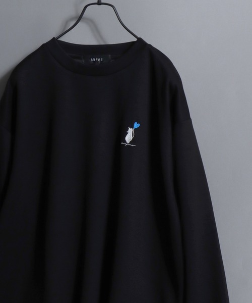 ANPAS(アンパス)の「ANPAS Exclusive Ponte Long-Sleeve Tee with Cat & Heart Embroidery / ANPAS別注 ポンチ ネコハート刺繍ロンT 長袖 ロングスリーブT ねこ 猫 カットソー レディース メンズ ユニセックス オーバーサイズ(Tシャツ/カットソー・メンズ・ホワイト系1/ブラック系1/ホワイト系2/ブラック系2/ホワイト系3/ブラック系3/ホワイト系4/ブラック系4・M/L)」の6枚目の写真