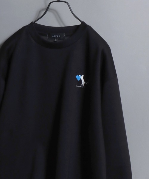 ANPAS(アンパス)の「ANPAS Exclusive Ponte Long-Sleeve Tee with Cat & Heart Embroidery / ANPAS別注 ポンチ ネコハート刺繍ロンT 長袖 ロングスリーブT ねこ 猫 カットソー レディース メンズ ユニセックス オーバーサイズ(Tシャツ/カットソー・メンズ・ホワイト系1/ブラック系1/ホワイト系2/ブラック系2/ホワイト系3/ブラック系3/ホワイト系4/ブラック系4・M/L)」の8枚目の写真