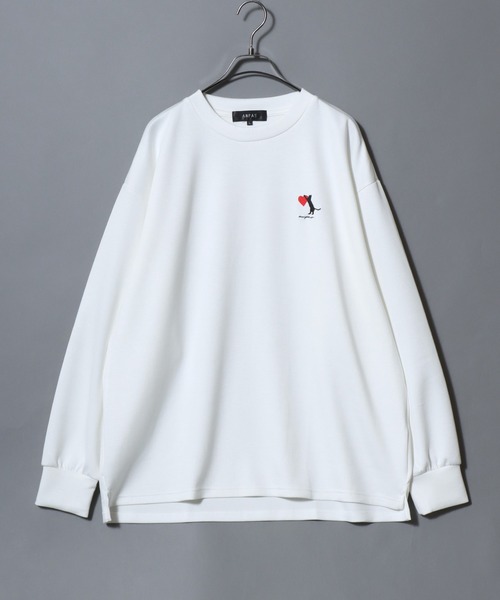 ANPAS(アンパス)の「ANPAS Exclusive Ponte Long-Sleeve Tee with Cat & Heart Embroidery / ANPAS別注 ポンチ ネコハート刺繍ロンT 長袖 ロングスリーブT ねこ 猫 カットソー レディース メンズ ユニセックス オーバーサイズ(Tシャツ/カットソー・メンズ・ホワイト系1/ブラック系1/ホワイト系2/ブラック系2/ホワイト系3/ブラック系3/ホワイト系4/ブラック系4・M/L)」の13枚目の写真