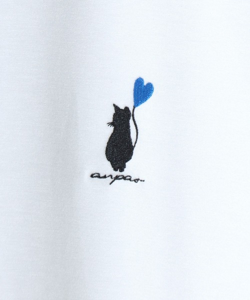 ANPAS(アンパス)の「ANPAS Exclusive Ponte Long-Sleeve Tee with Cat & Heart Embroidery / ANPAS別注 ポンチ ネコハート刺繍ロンT 長袖 ロングスリーブT ねこ 猫 カットソー レディース メンズ ユニセックス オーバーサイズ(Tシャツ/カットソー・メンズ・ホワイト系1/ブラック系1/ホワイト系2/ブラック系2/ホワイト系3/ブラック系3/ホワイト系4/ブラック系4・M/L)」の12枚目の写真