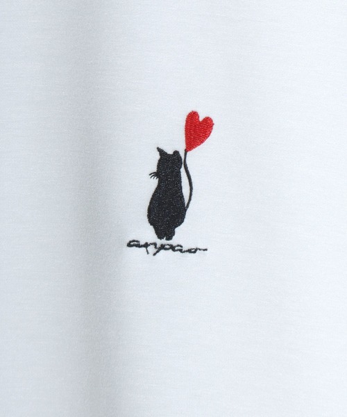 ANPAS(アンパス)の「ANPAS Exclusive Ponte Long-Sleeve Tee with Cat & Heart Embroidery / ANPAS別注 ポンチ ネコハート刺繍ロンT 長袖 ロングスリーブT ねこ 猫 カットソー レディース メンズ ユニセックス オーバーサイズ(Tシャツ/カットソー・メンズ・ホワイト系1/ブラック系1/ホワイト系2/ブラック系2/ホワイト系3/ブラック系3/ホワイト系4/ブラック系4・M/L)」の10枚目の写真