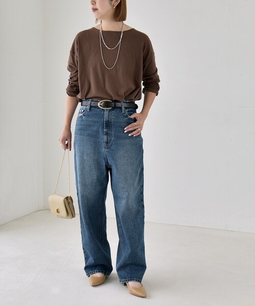 quaranciel(カランシエル)の「quaranciel:〈手洗い可能〉シアー コットン ボートネック ルーズ ロンTEE(Tシャツ/カットソー・レディース・ブラック/オフホワイト/ブラウン・ONE SIZE)」の20枚目の写真